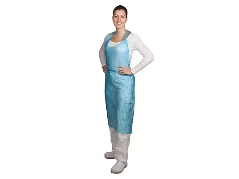Hycare disposable schort polyethyleen scheurbaar op blok blauw 60 mu