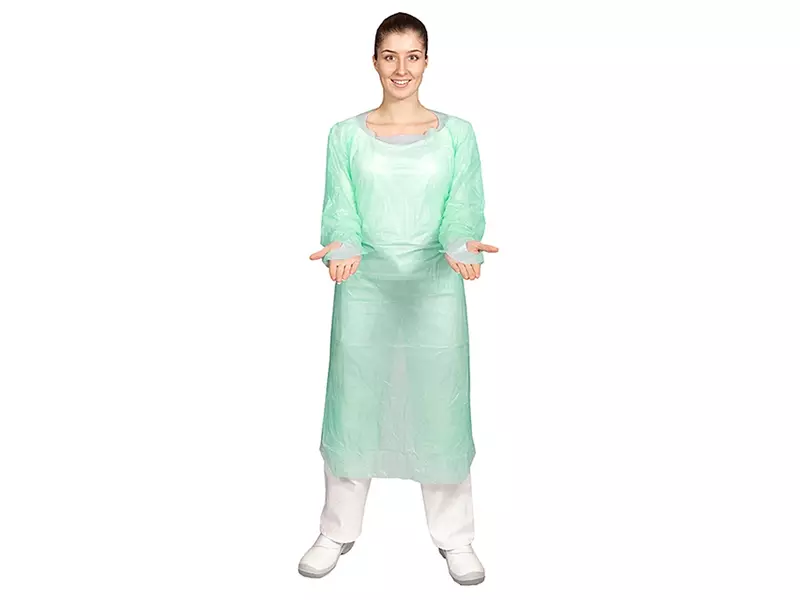 Hycare disposable apron long sleeve CPE brushed 30 µm polyethylene 118 x 190 cm green