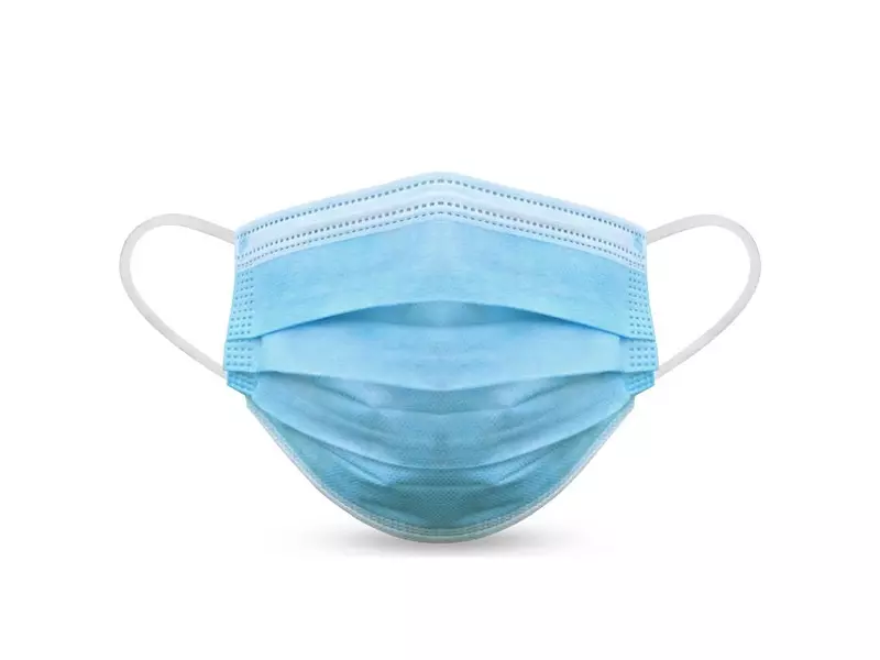 Mondmasker eenmalig gebruik civiel 3-laags non-woven polypropyleen blauw