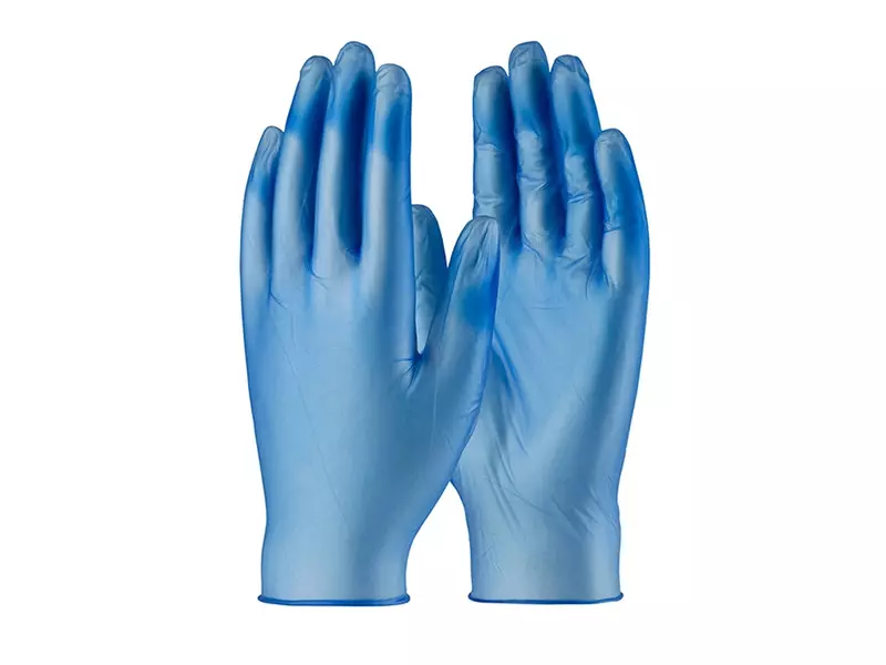 Gant en vinyle poudré jetable Hycare 240 mm bleu taille L