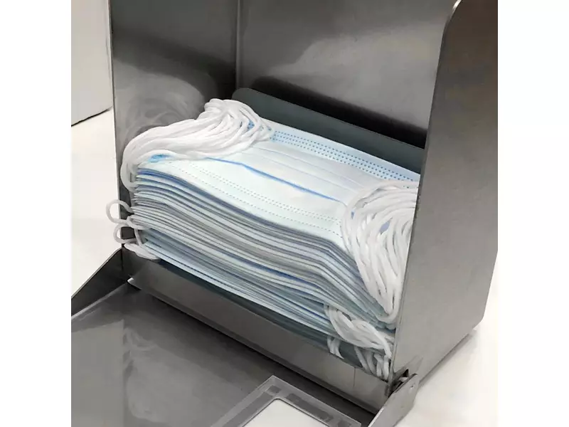 Distributeur en acier inoxydable avec fenêtre de visualisation pour masques faciaux