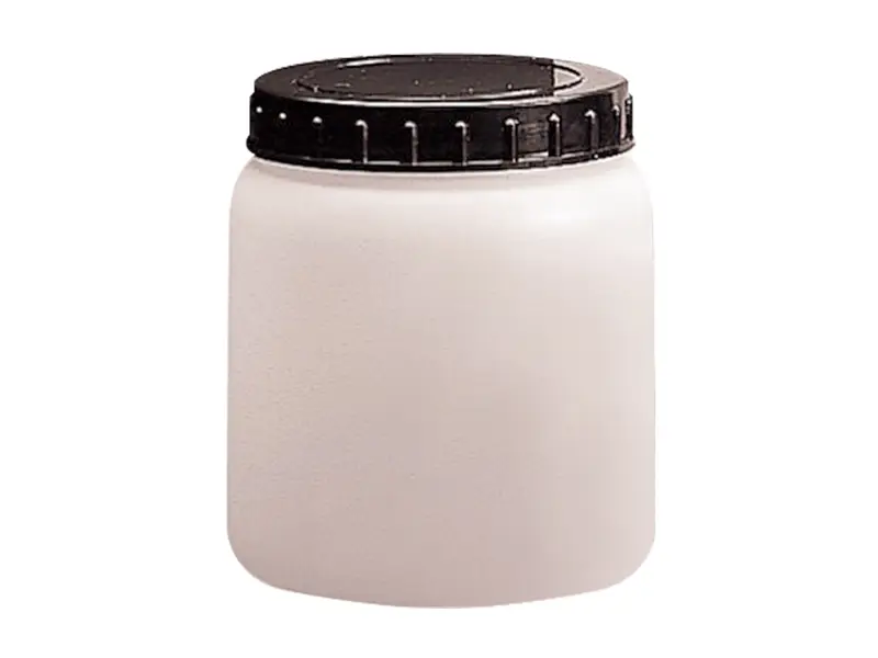 Pot d'échantillon à large col en PEHD avec bouchon à vis et poussoir, 2000 ml, blanc