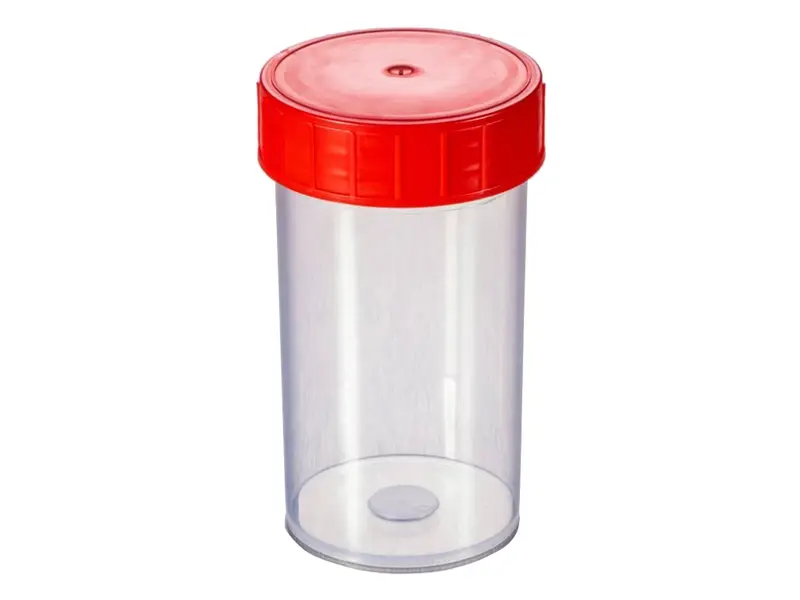 Sample jar PP with screw cap Ø52x102 mm 180 ml transparent red cap