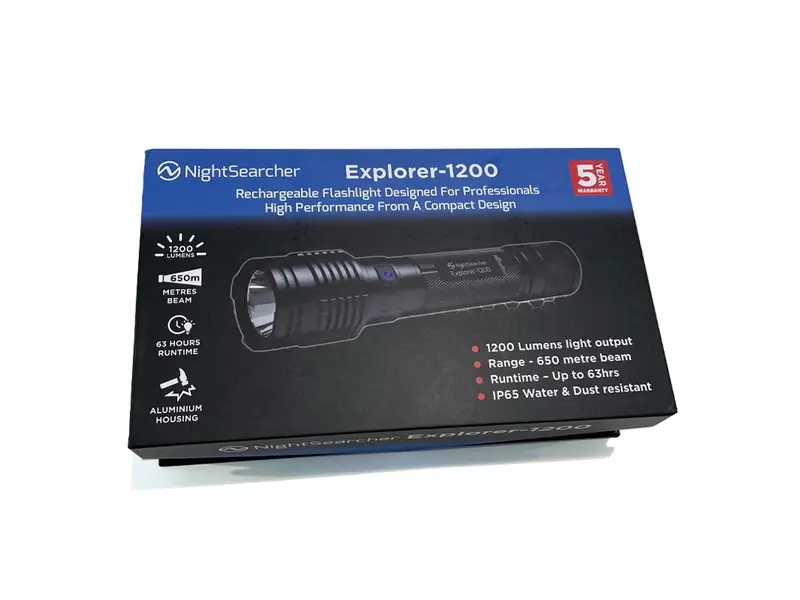 NightSearcher Explorer 1200 LED flashlight USB rechargeable