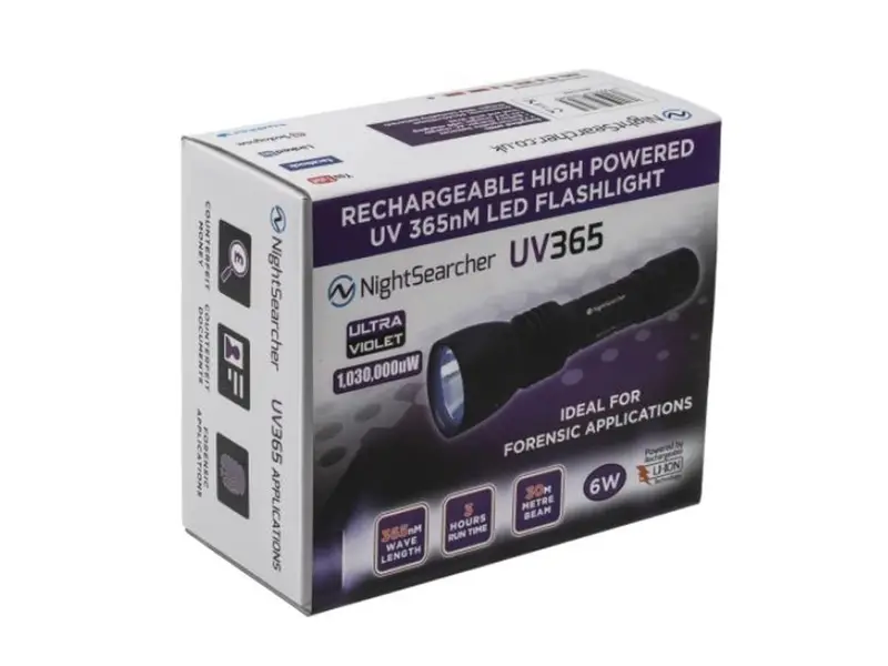 Nightsearcher UV LED 365 flashlight rechargeable ultraviolet 365nm