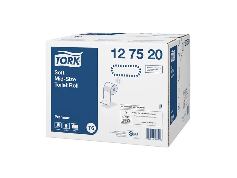 Papier toilette doux Tork, format moyen, 2 plis, T6 Premium blanc