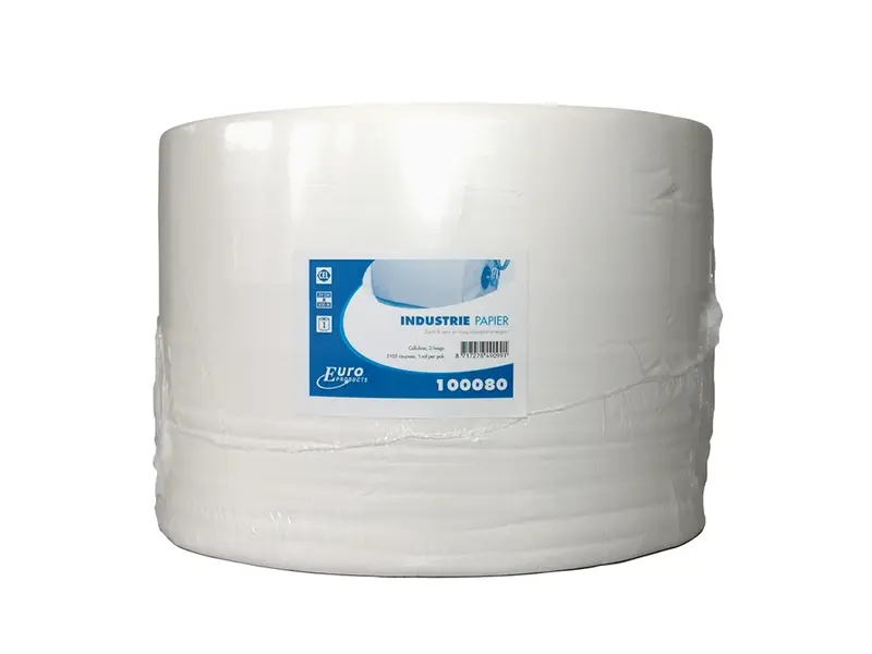 Euro Products poetspapier industrierol 2-laags cellulose 800 meter wit