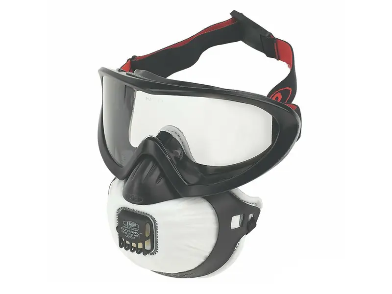JSP Filterspec PRO stofmasker en overzetbril FFP2 met uitademventiel