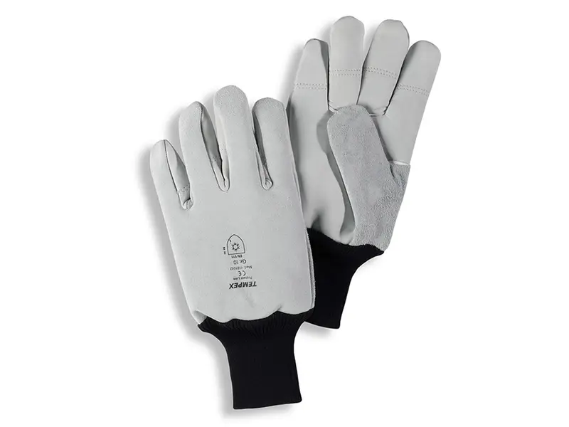 Gant HB Tempex en cuir résistant au froid, poignet tricoté, gris et noir, taille 10