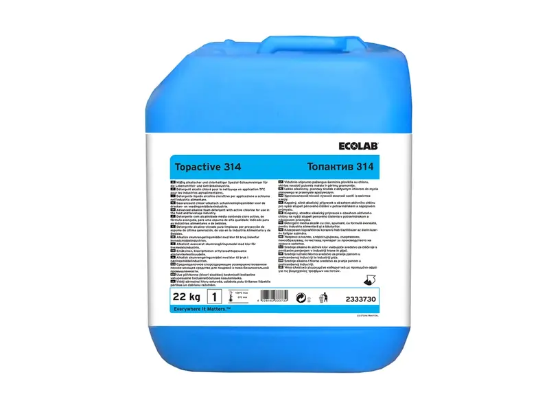 Ecolab Topactive 314, agent nettoyant fortement alcalin contenant du chlore, 22 kg (NL)