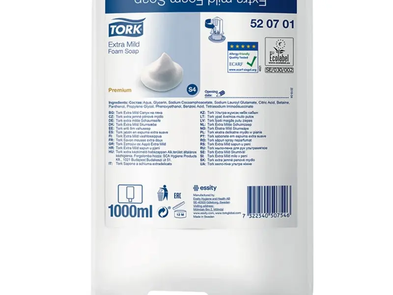 Savon moussant extra doux Tork pour distributeur S4 1000 ml