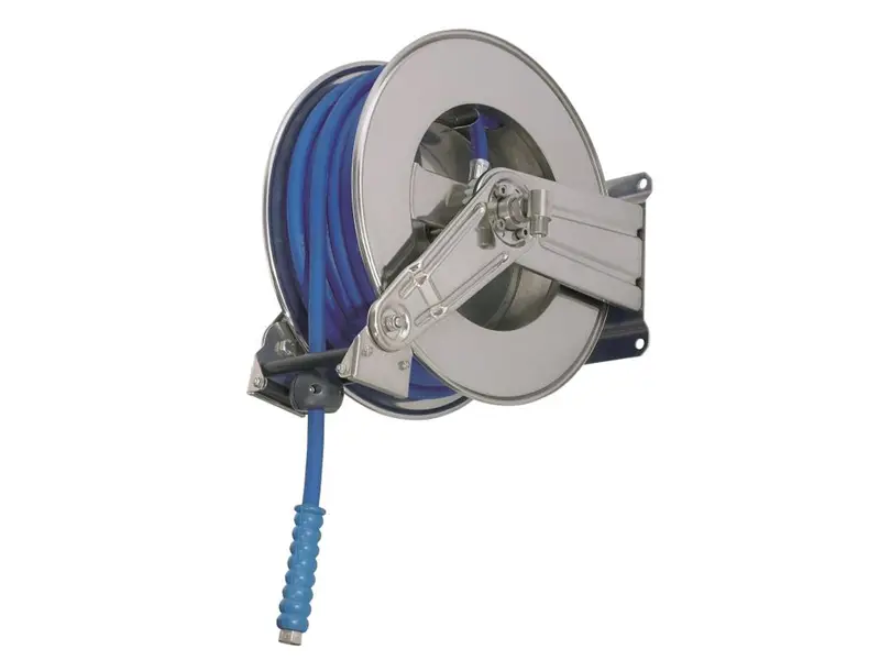 Stainless steel hose reel with 10 m 1/2'' hose and 2 m supply hose