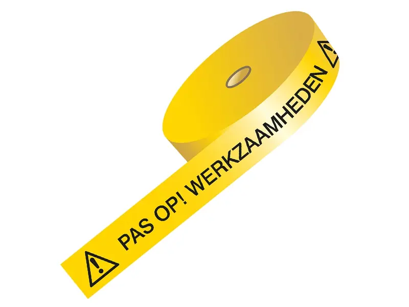 Brady afbakeningslint Pas op werkzaamheden PE 75 mm x 250 meter geel