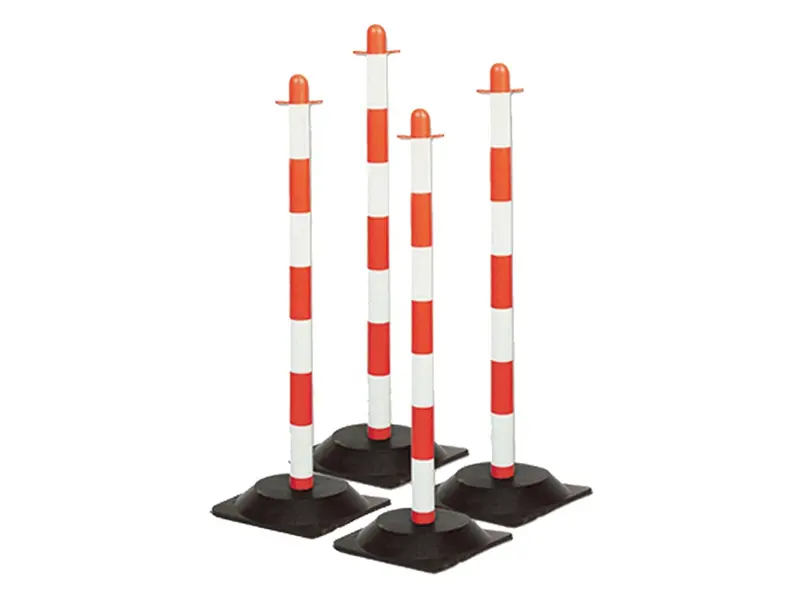Red and white Brady warning post 900 mm including rubber base