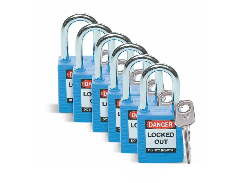 Cadenas de sécurité en nylon renforcé Brady 051344, bleu, signalant un danger.