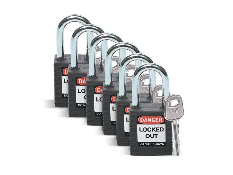 Cadenas de sécurité Brady 051353 en nylon renforcé, noir, verrouillage de sécurité.