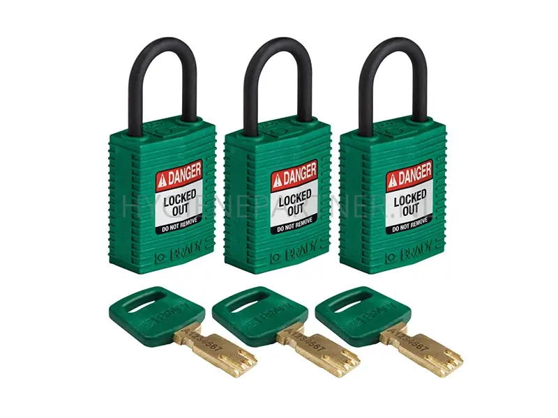 Cadenas de sécurité compacts en nylon Brady SafeKey 150191, vert, danger, verrouillé à l'extérieur