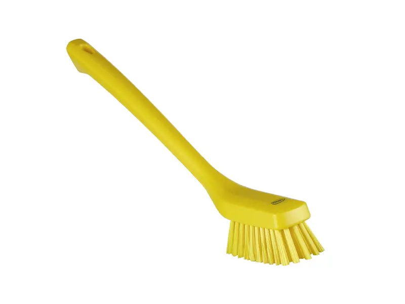 Brosse à vaisselle étroite à manche long et rigide, jaune, référence UK 41856, 420 mm