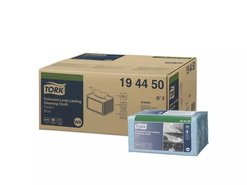 Tork Coloured Long Lasting Folded Cleaning Cloth W8 Blue