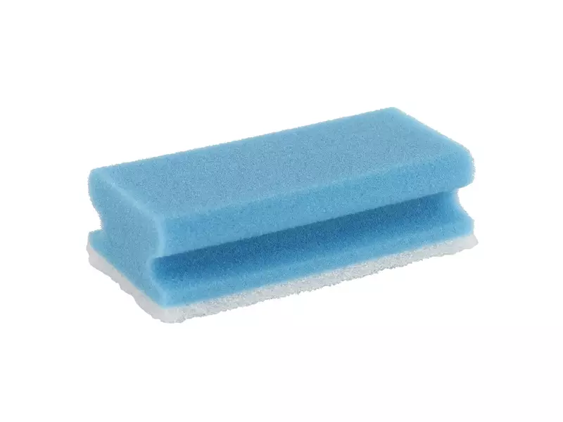 Tampon à récurer avec manche 140 x 70 x 45 mm bleu/blanc