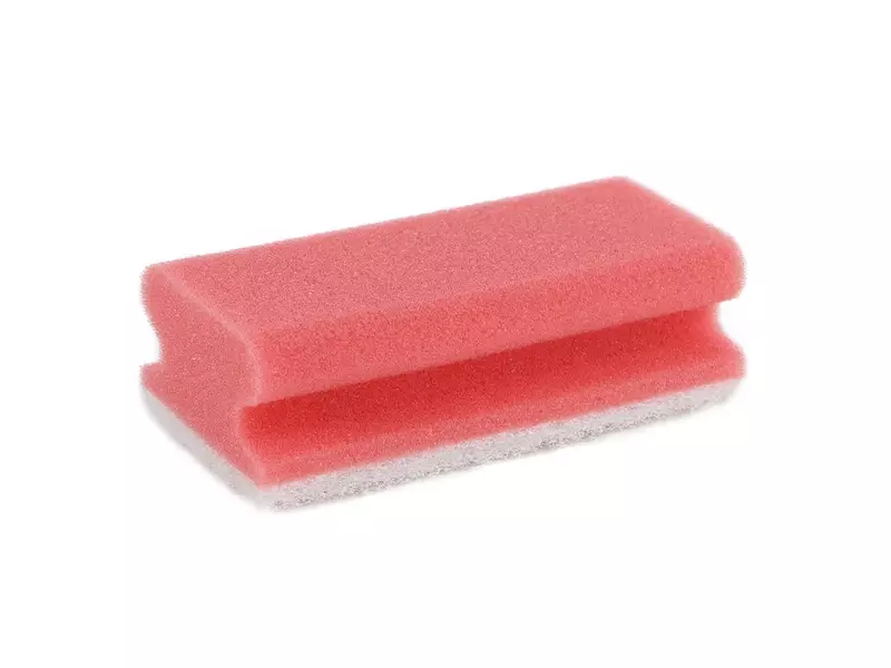 Tampon à récurer avec manche 140 x 70 x 45 mm rouge/blanc