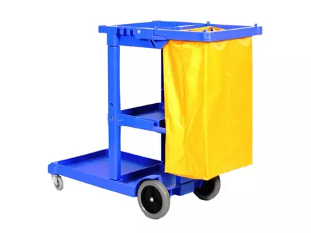 Werkwagen kunststof Janitor blauw inclusief PVC afvalzak geel