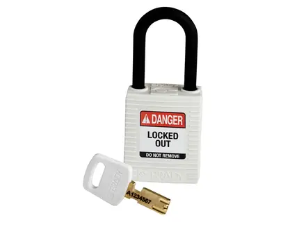 Brady 150365 SafeKey Nylon security lock Danger Locked Out white