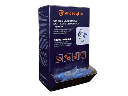 Bouchons d'oreille Proteqtio PTD30 en forme de T, détectables avec cordon, bleus