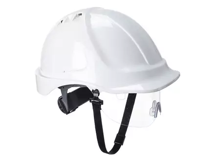 Casque de sécurité Portwest PW55 avec visière réglable en 6 points, blanc