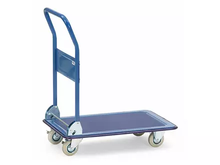Chariot à plateforme en acier avec poignée de poussée pliable 740 x 480 mm bleu