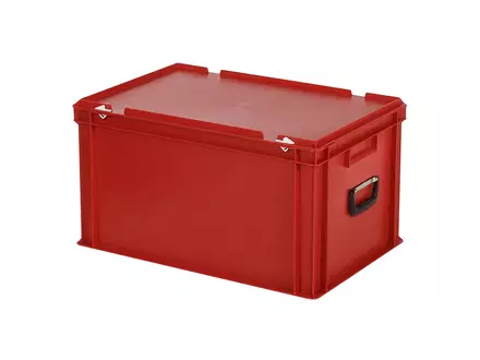 Stacking container with lid and carrying handle Euronorm 600x400x335 mm 64 liters red