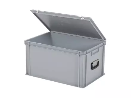 Stacking container with lid and carrying handle Euronorm 600x400x335 mm 64 liters grey