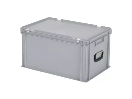 Stacking container with lid and carrying handle Euronorm 600x400x335 mm 64 liters grey