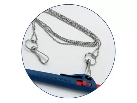 Detectamet safety chain 762 mm with keychain ring and pin handle blue