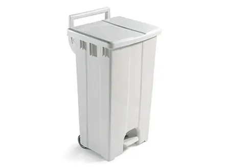 Poubelle à pédale 2 roues en plastique 510 x 470 x 930 mm 90 litres blanche