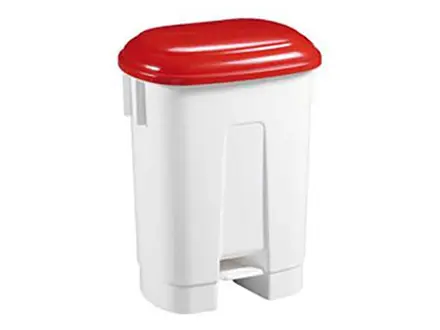 Plastic pedal bin 60 l white/red