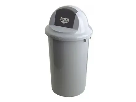 Plastic waste bin with hinged lid 60 liters grey