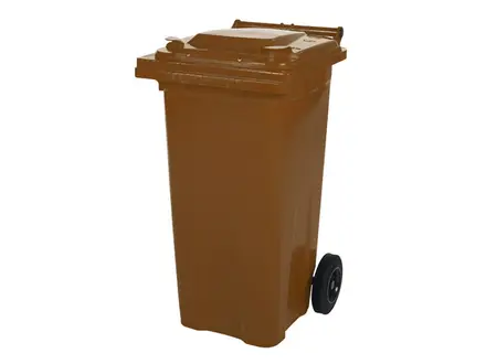 Plastic waste container 120 liters with two wheels brown