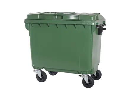 Plastic waste container 660 liters with four wheels green