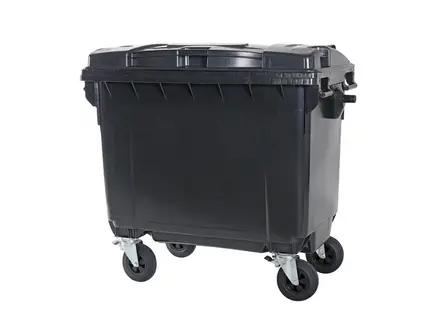 Kunststof afvalcontainer 660 liter met vier wielen