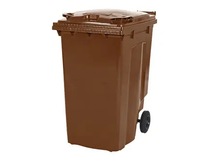 Conteneur à déchets plastiques 340 litres à deux roues, marron