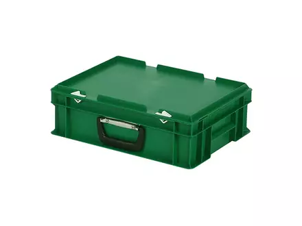 Stacking container with lid suitcase handle 400x300x133 mm 11 l green