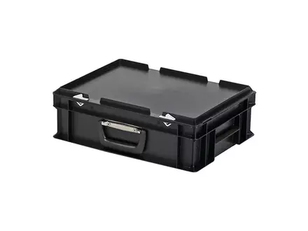 Stacking container with lid suitcase handle 400x300x133 mm 11 l black