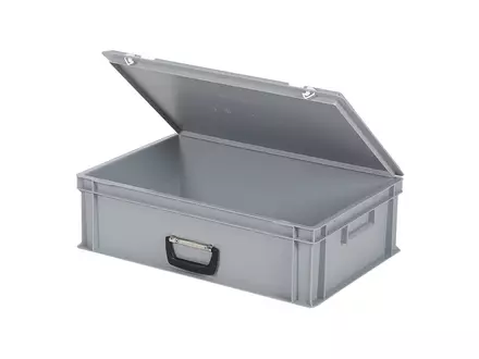 Stacking container with lid suitcase handle 600x400x185 mm 33 l grey