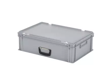 Caisse empilable avec couvercle et poignée, dimensions : 600 x 400 x 185 mm, capacité : 33 litres