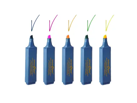 Surligneurs à encre détectable, lot de 5 couleurs