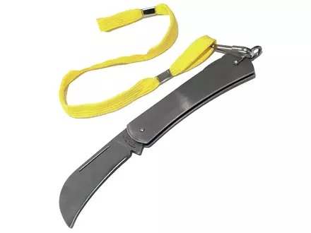Detectamet pocket knife stainless steel curved blade 65 mm hanging loop and lanyard