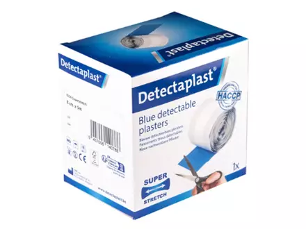 Pansements élastiques bleus détectables Detectaplast, rouleau de 8 cm