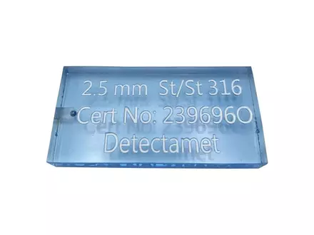 Detectamet metal detection test card acrylic stainless steel 316 blue