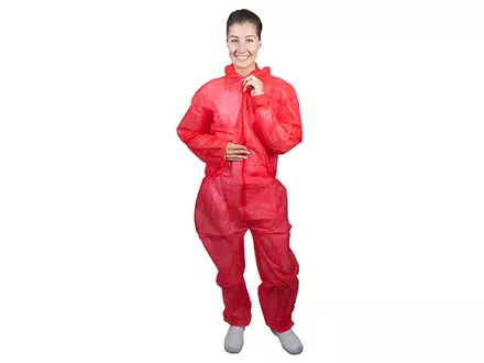 Combinaison jetable Hycare à capuche et fermeture éclair, en polypropylène non tissé rouge, taille L